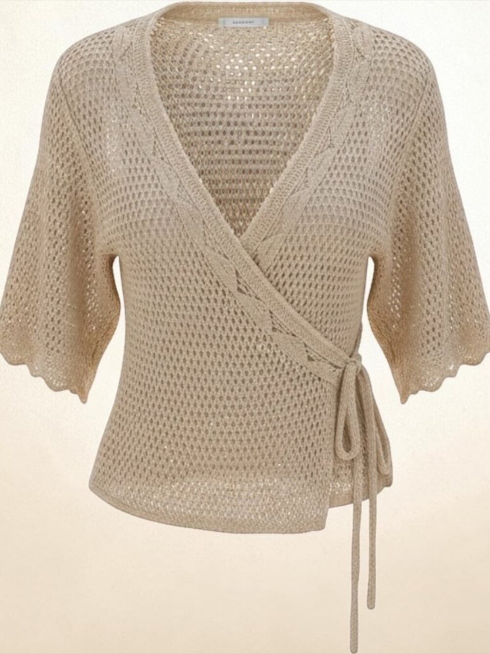 Theory Vintage Y2K Crochet Knit Wrap Top Beige Sheer Shrug Cardigan - OS / M
